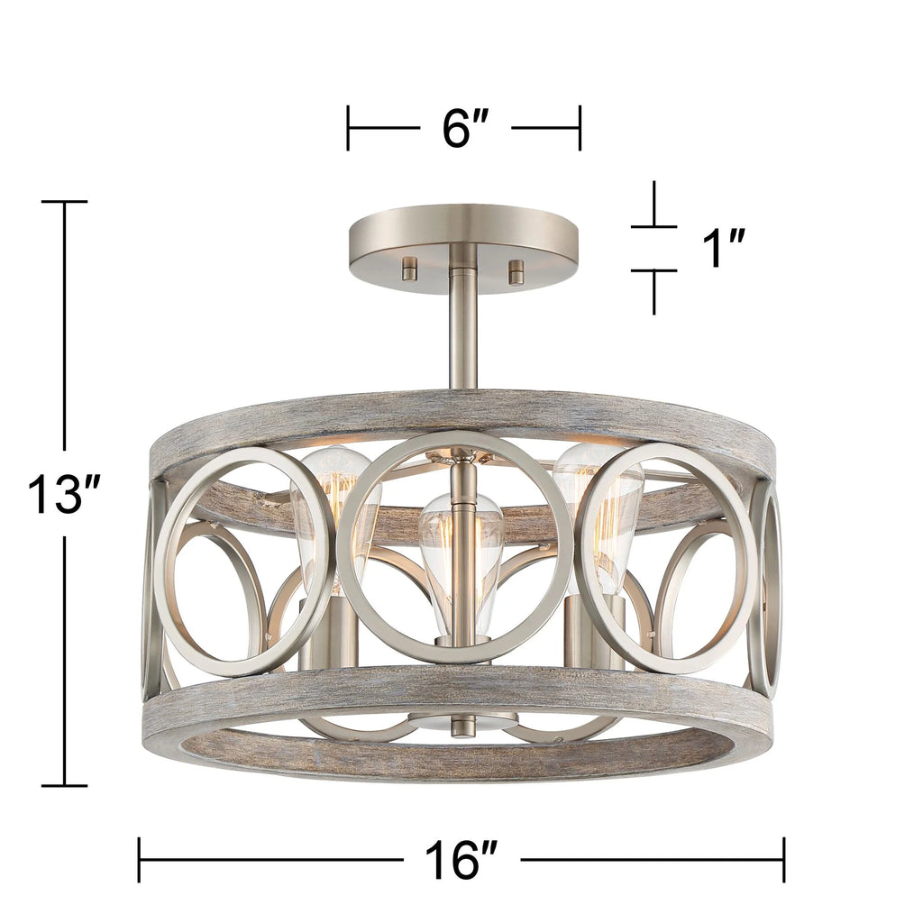 Rustic Farmhouse Semi Flush Mount Ceiling Light 16" Wide 3-Light LED Y84114