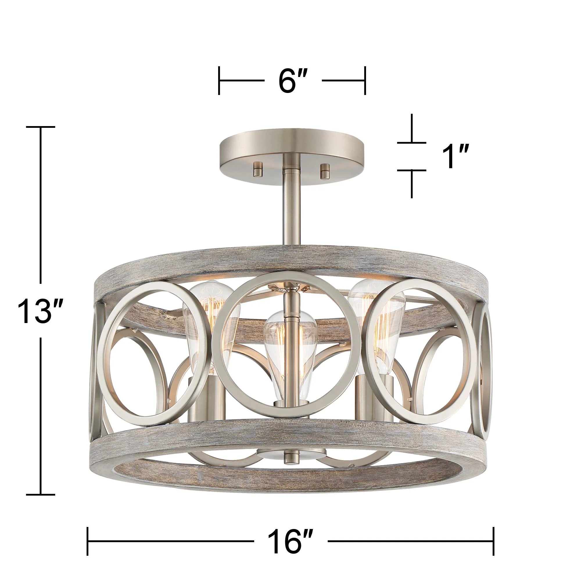 Rustic Farmhouse Semi Flush Mount Ceiling Light 16" Wide 3-Light LED Y84114