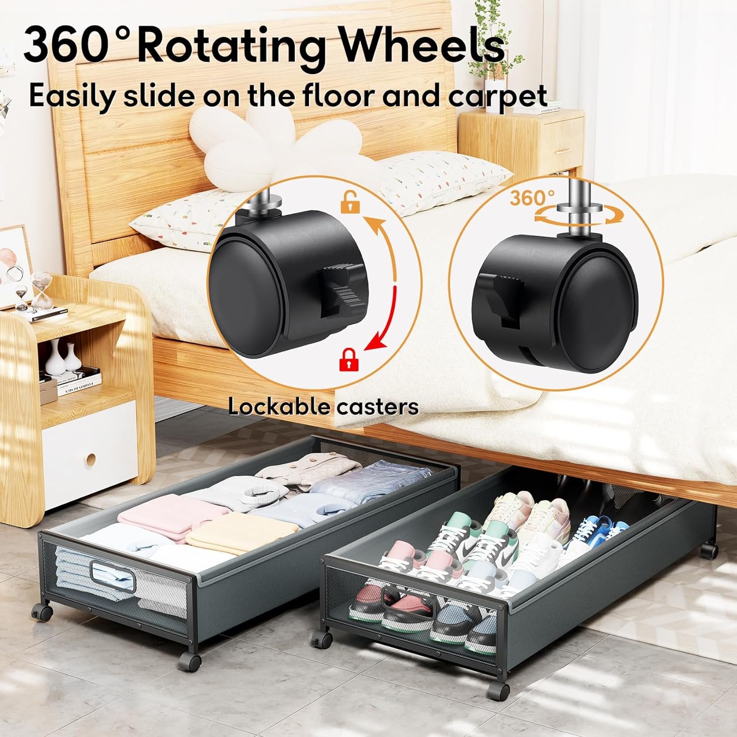 Under Bed Storage Containers with Wheels 2 Pack with Lid D932