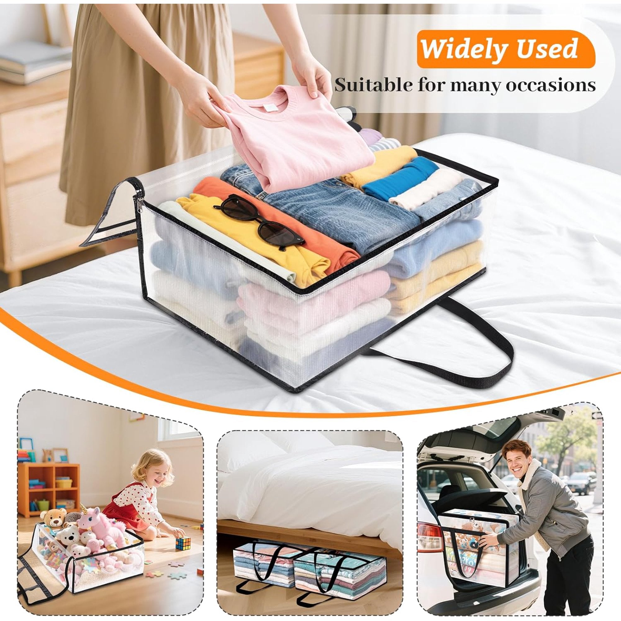 Clear Clothes Storage Bags with Zipper and Handle, 8 Pack H58703