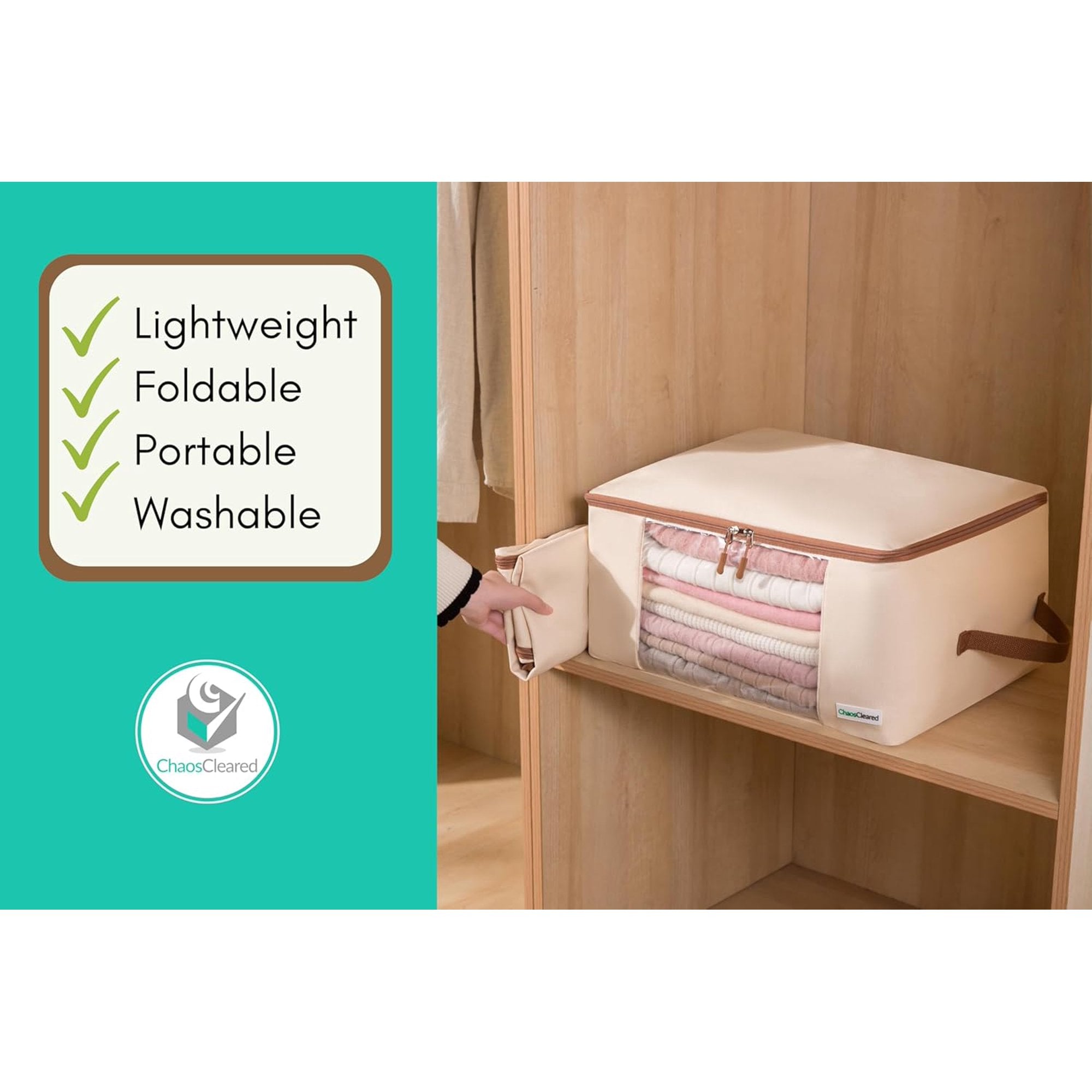 Canvas Clothing Storage 2 Bags Clothes Organizer with Zip Window X25787