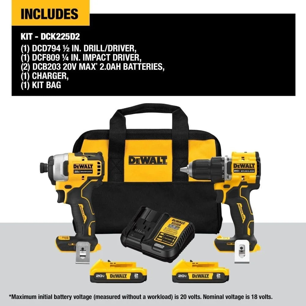 Cordless Drill and Impact Driver Combo Kit with 2 Batteries H9385