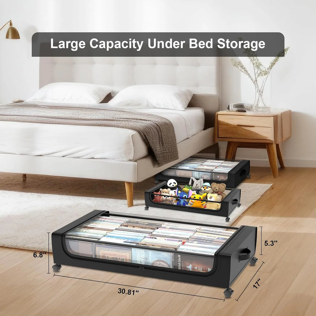Under Bed Storage with Wheels 2 Pack, Large Rolling Containers with Lid S525