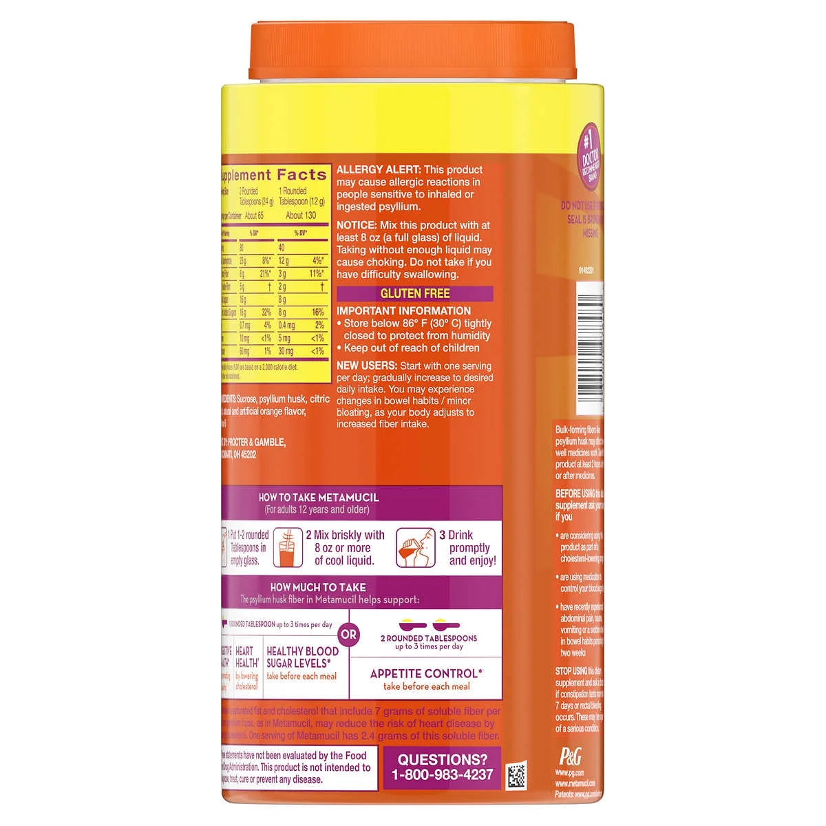 Fiber Supplement, Orange, 260 Servings M804511