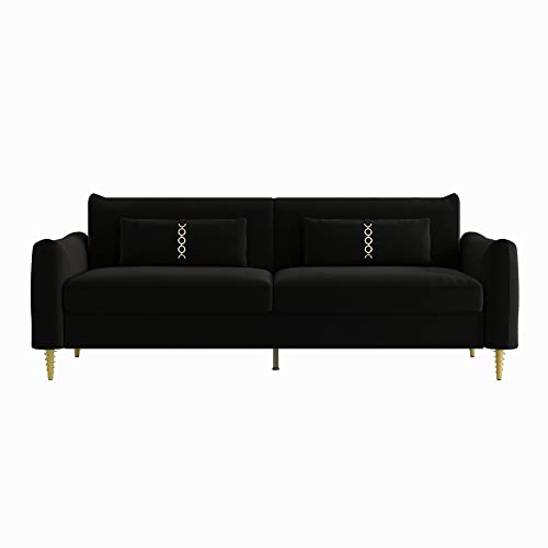 3-Seat Velvet Couch with Solid Wood Frame and Pillows B481145