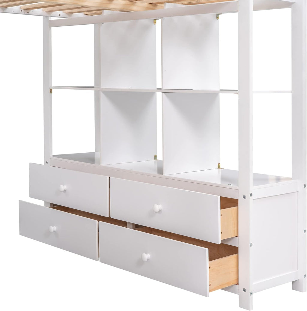 Full Loft Bed with Built-in Desk and Storage Shelves Y752452