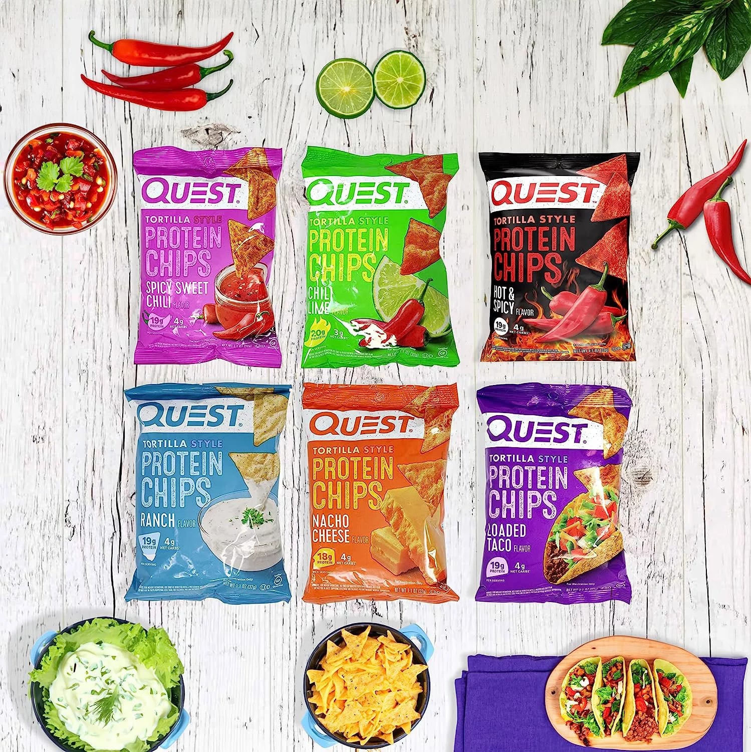 Protein Chips Variety Pack, Assorted Flavors, High Protein Snack, 6 Pack O63696