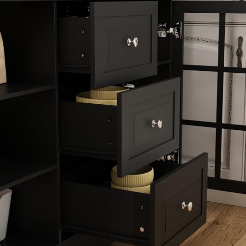 Modern Kitchen Pantry with Glass Doors and Adjustable Shelves Y512121