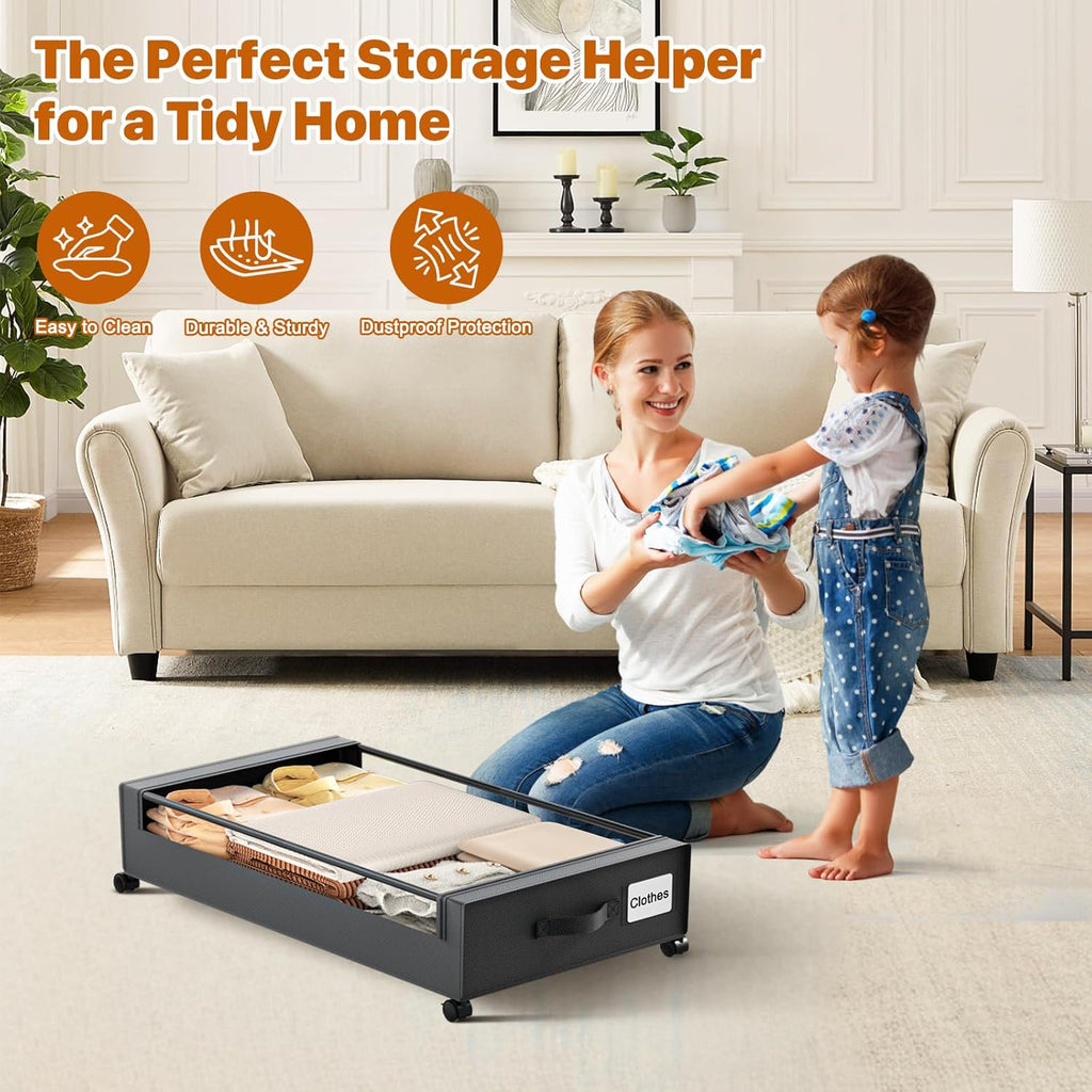 Under Bed Storage Containers with Wheels, 4 Pack, XXL 60L, Clear Lids X97107
