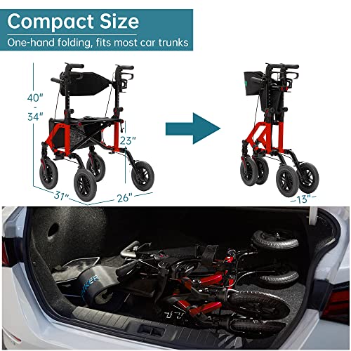 All-Terrain 2 in 1 Rollator Walker & Transport Chair with 10" Wheels, Blue T277