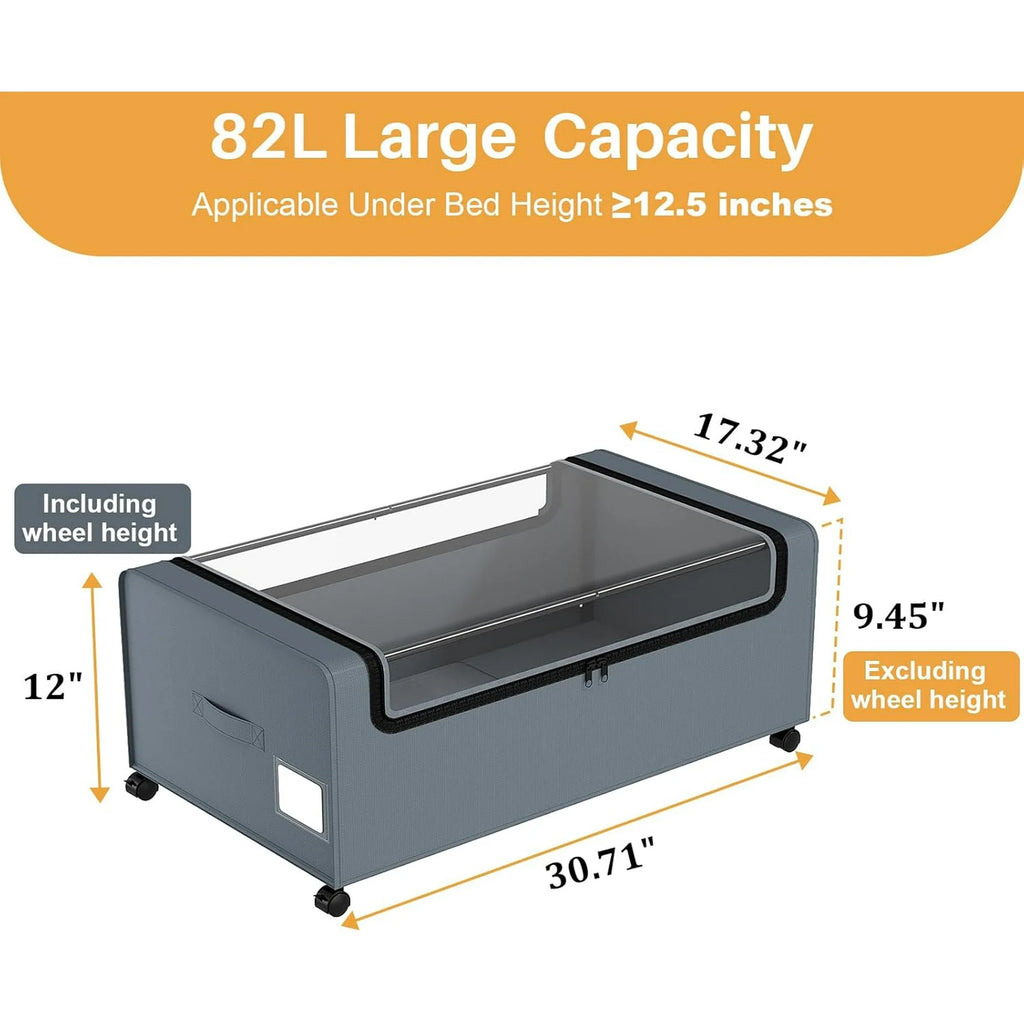 Under Bed Storage Bins with Clear Lid and Wheels, 2 Pack S388