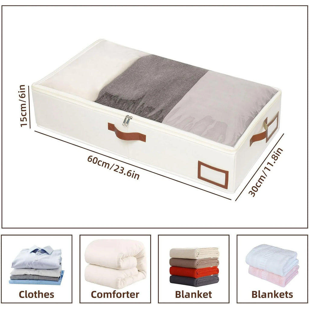 Under Bed Storage Box, Collapsible with Handles, Beige F51057