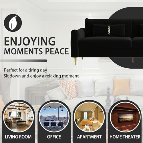 3-Seat Velvet Couch with Solid Wood Frame and Pillows B481145