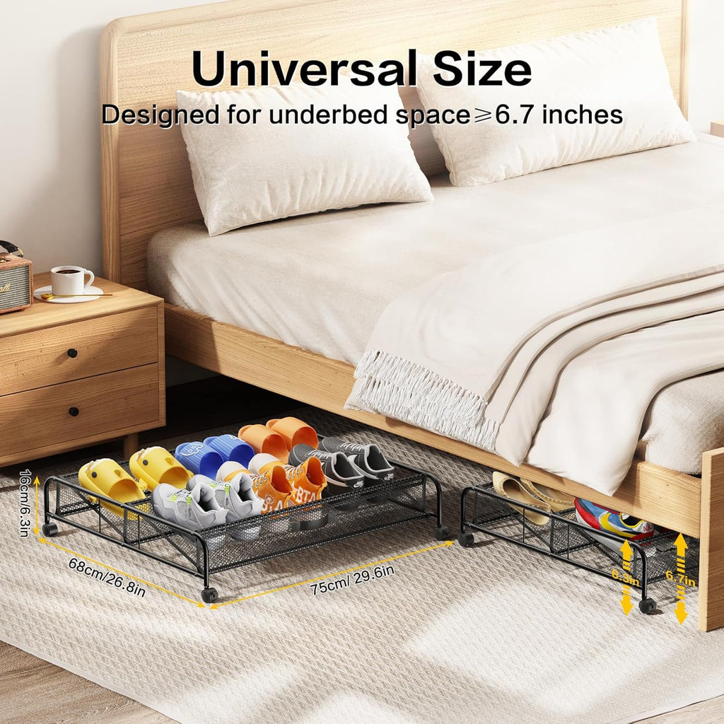 Under Bed Shoe Storage Organizer with Wheels, 2 Pack T9264