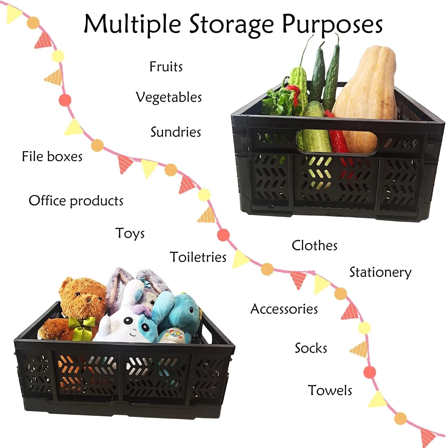 Foldable Plastic Storage Crates, 20L, 4-Pack F639192