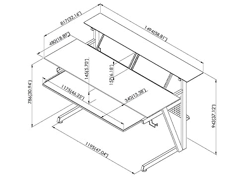 Tempered Glass Music Studio Workstation with 2 x 4U Rack B2706