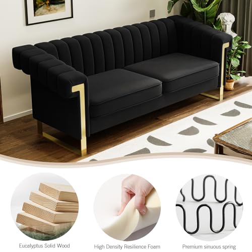 83" Velvet 3-Seater Tufted Sofa with Solid Wood Frame D633612