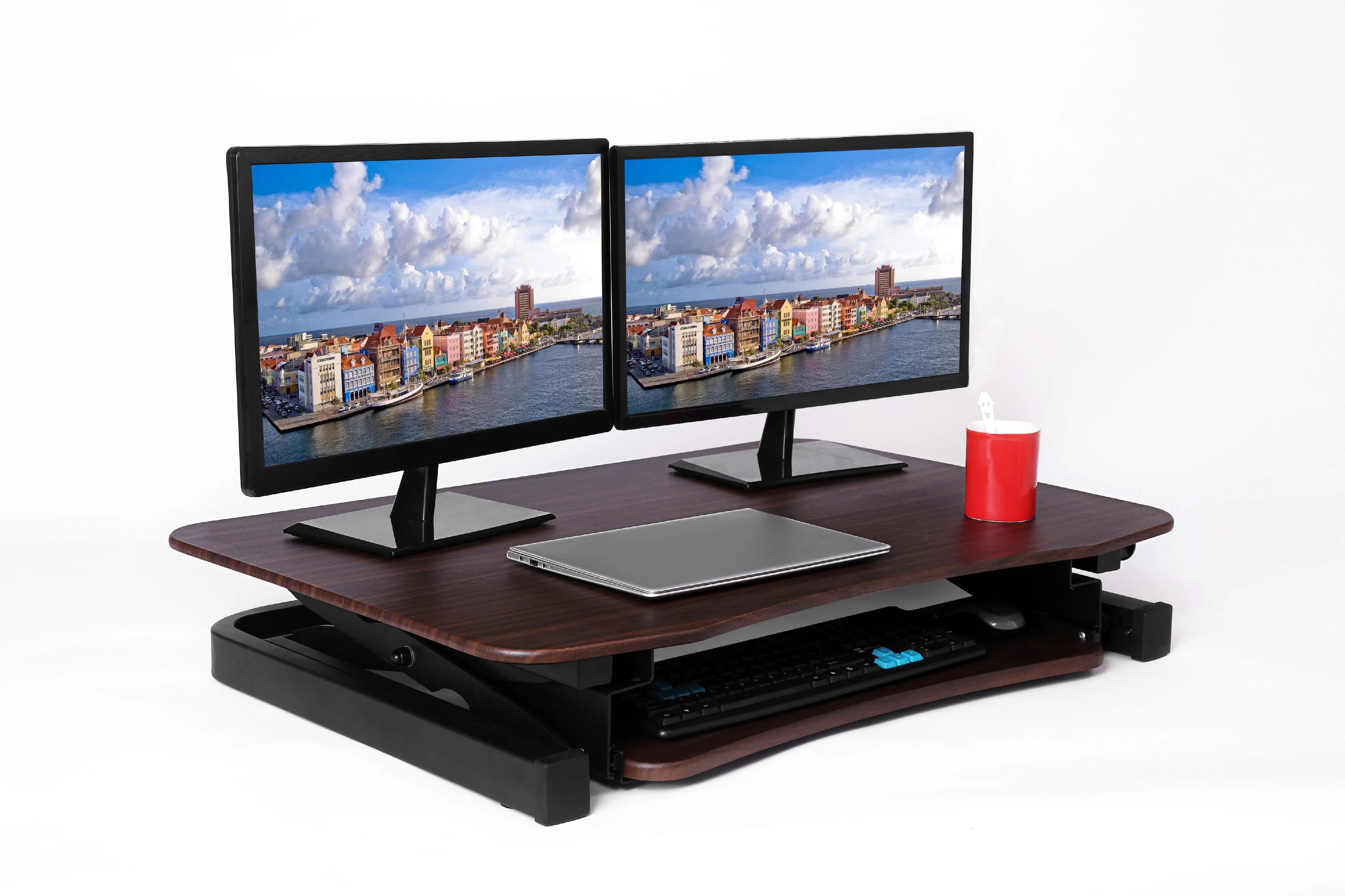 Height Adjustable Sit to Stand Electric Desk Converter, 2-Tier Design with Large Upper Work Surface and Keyboard Tray K339449