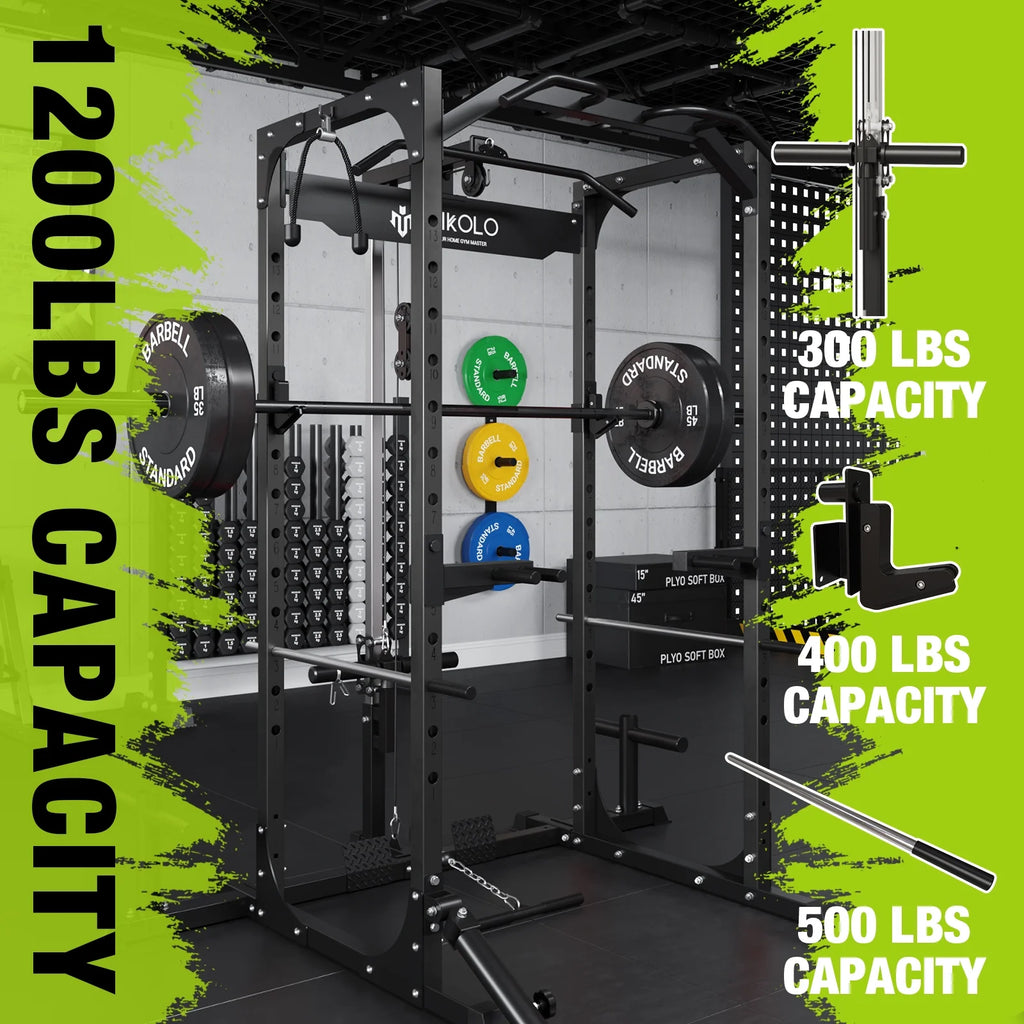 Power Rack Cage with LAT Pulldown System, 1200LBS Capacity, Squat Rack V6973