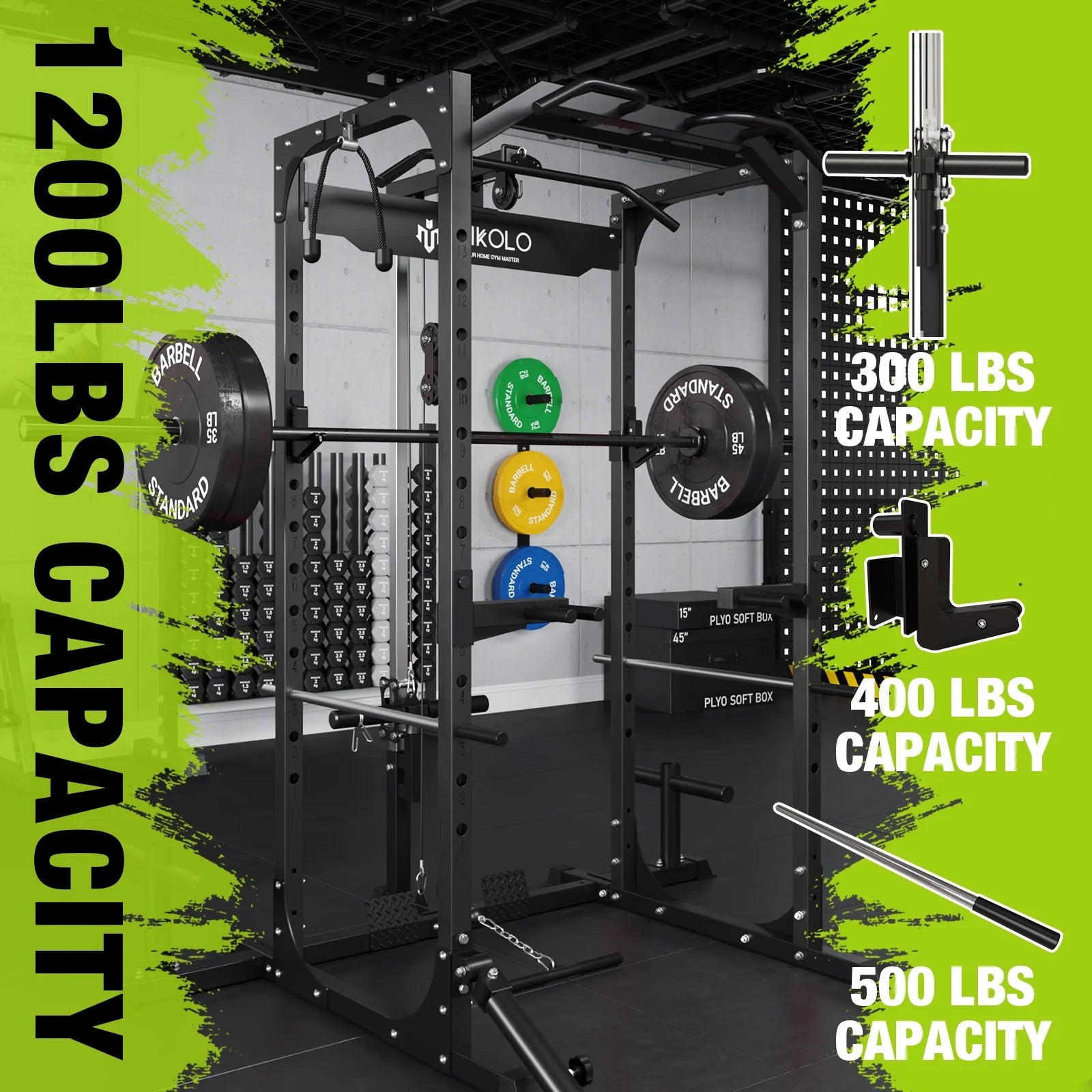 Power Rack Cage with LAT Pulldown System, 1200LBS Capacity, Squat Rack V6973