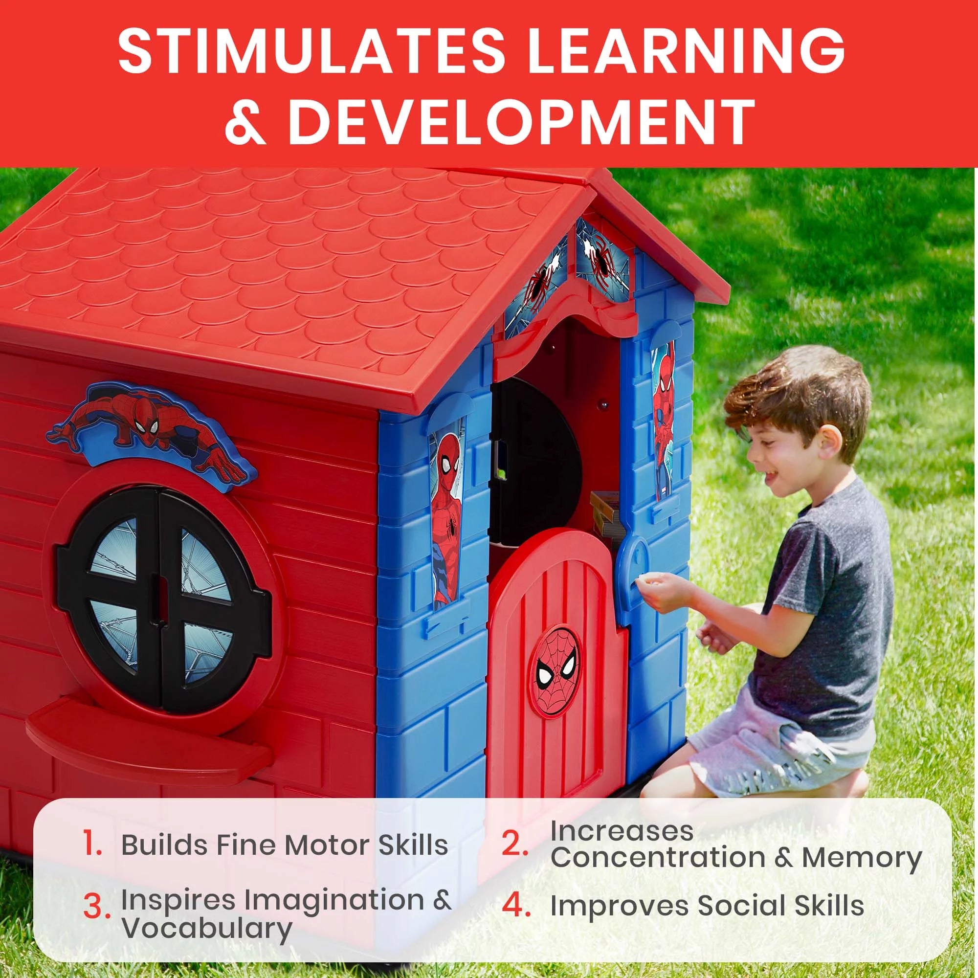 Spider-Man Plastic Indoor/Outdoor Playhouse with Easy Assembly, Blue/Red R3101
