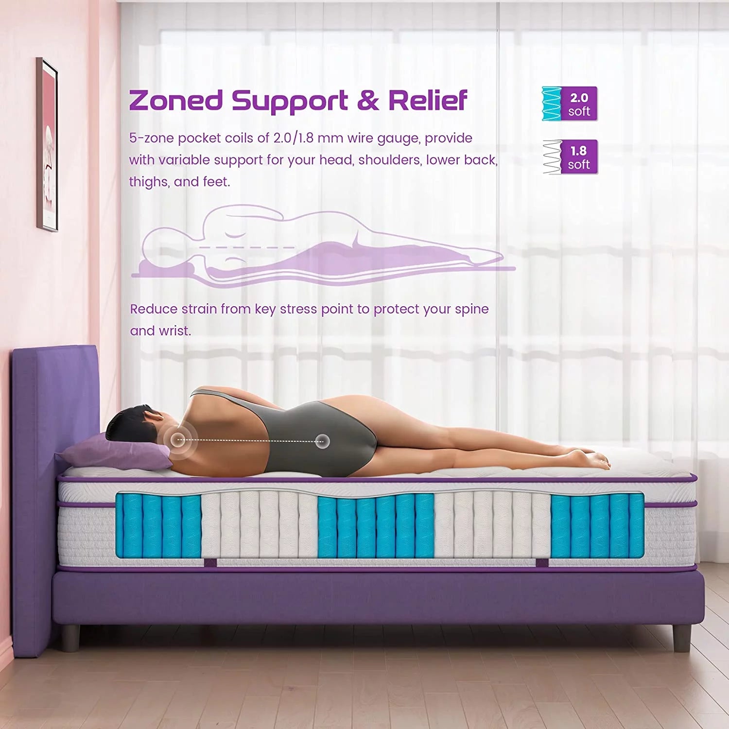 Queen Size Hybrid Mattress, 10 Inch Memory Foam Euro Top, Medium Firm D712