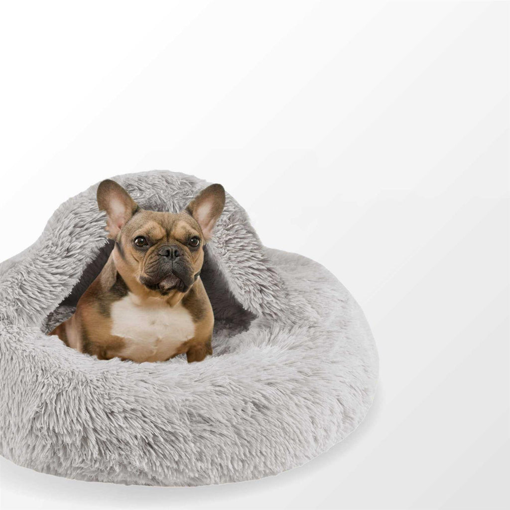Cat Bed Cave Soft Faux Fur Hooded Blanket for Indoor Pets Q359