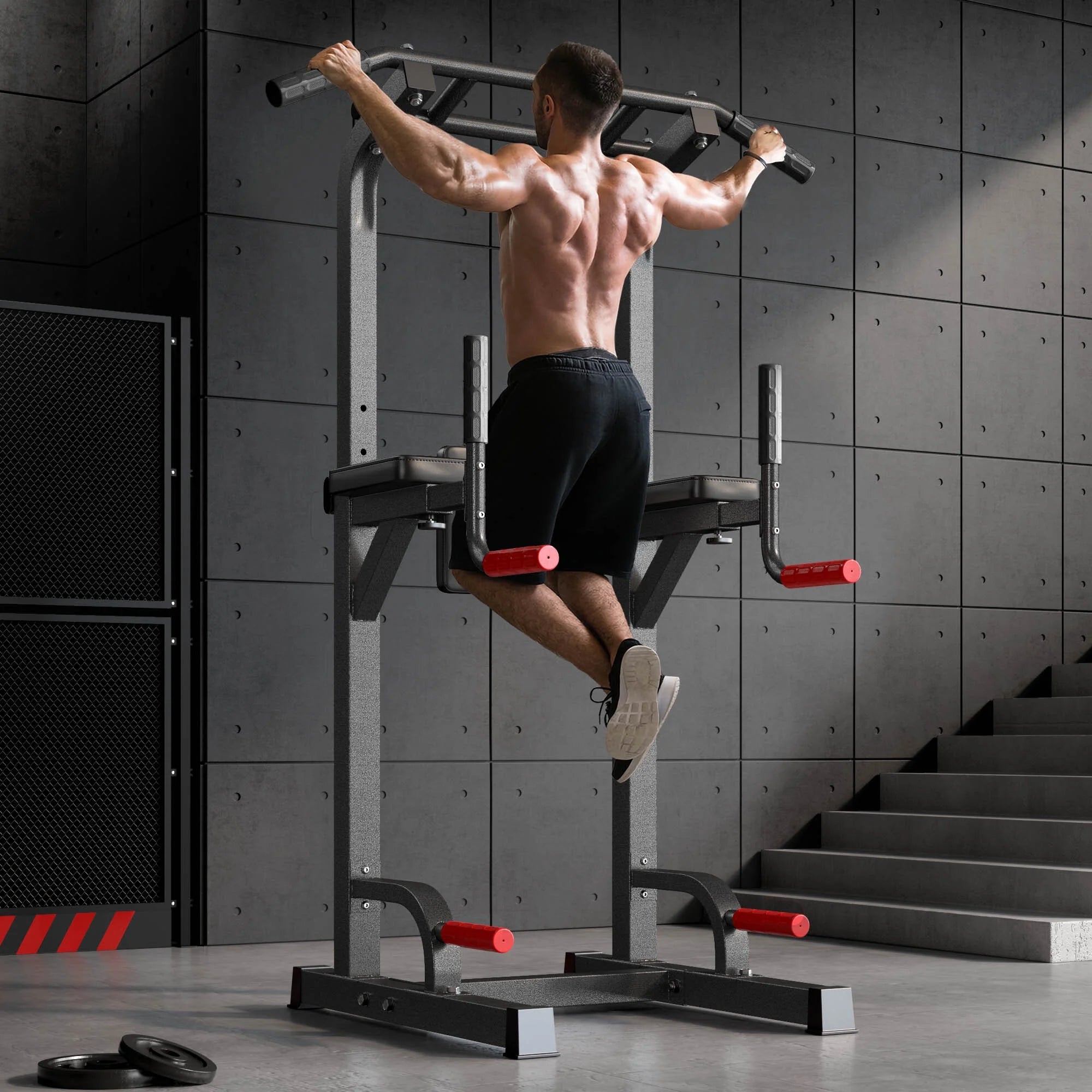 Power Tower Dip Station Pull Up Bar Stand with Adjustable Height W46299