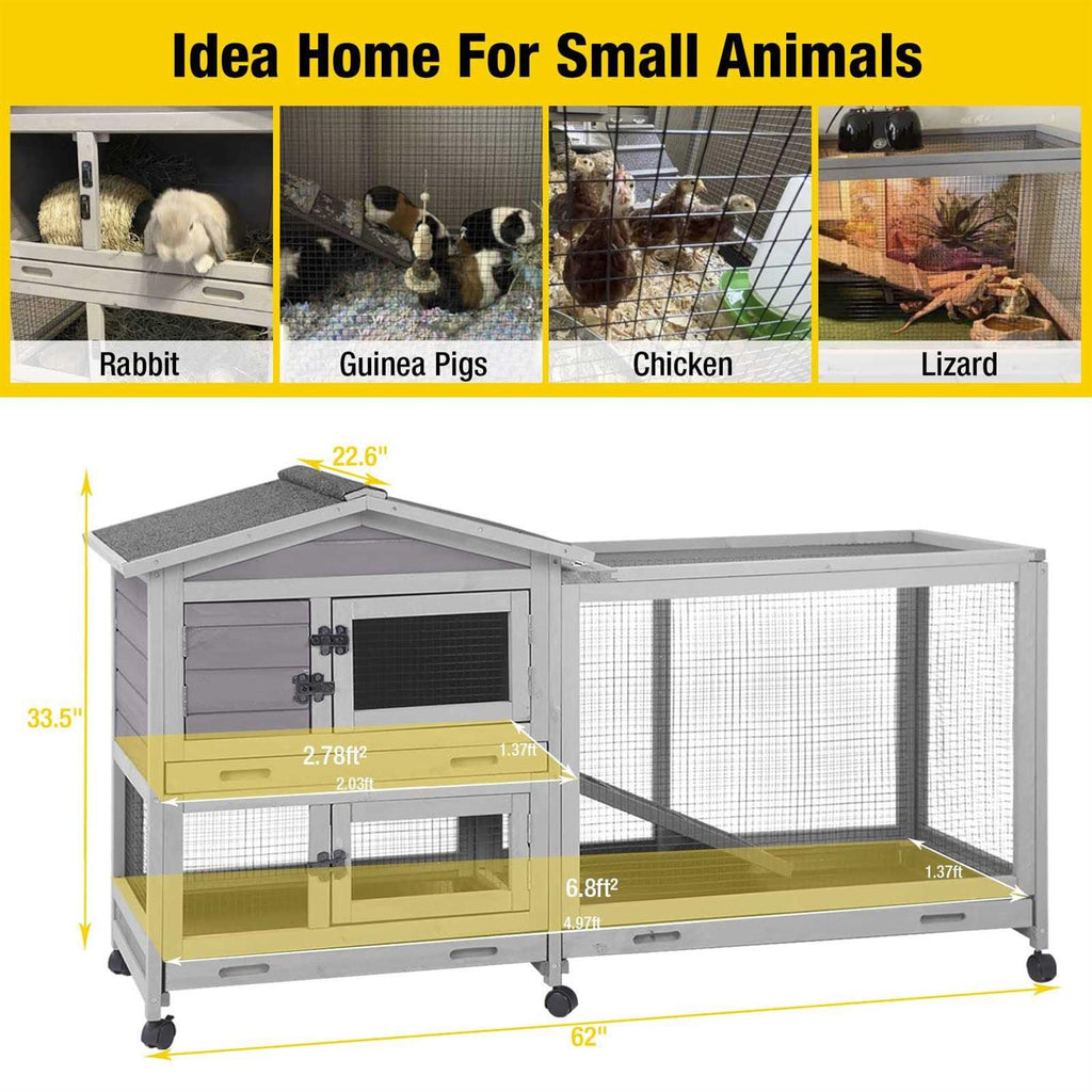 Rabbit Hutch Indoor Cage with Wheels, 3 Pull Out Trays L25283