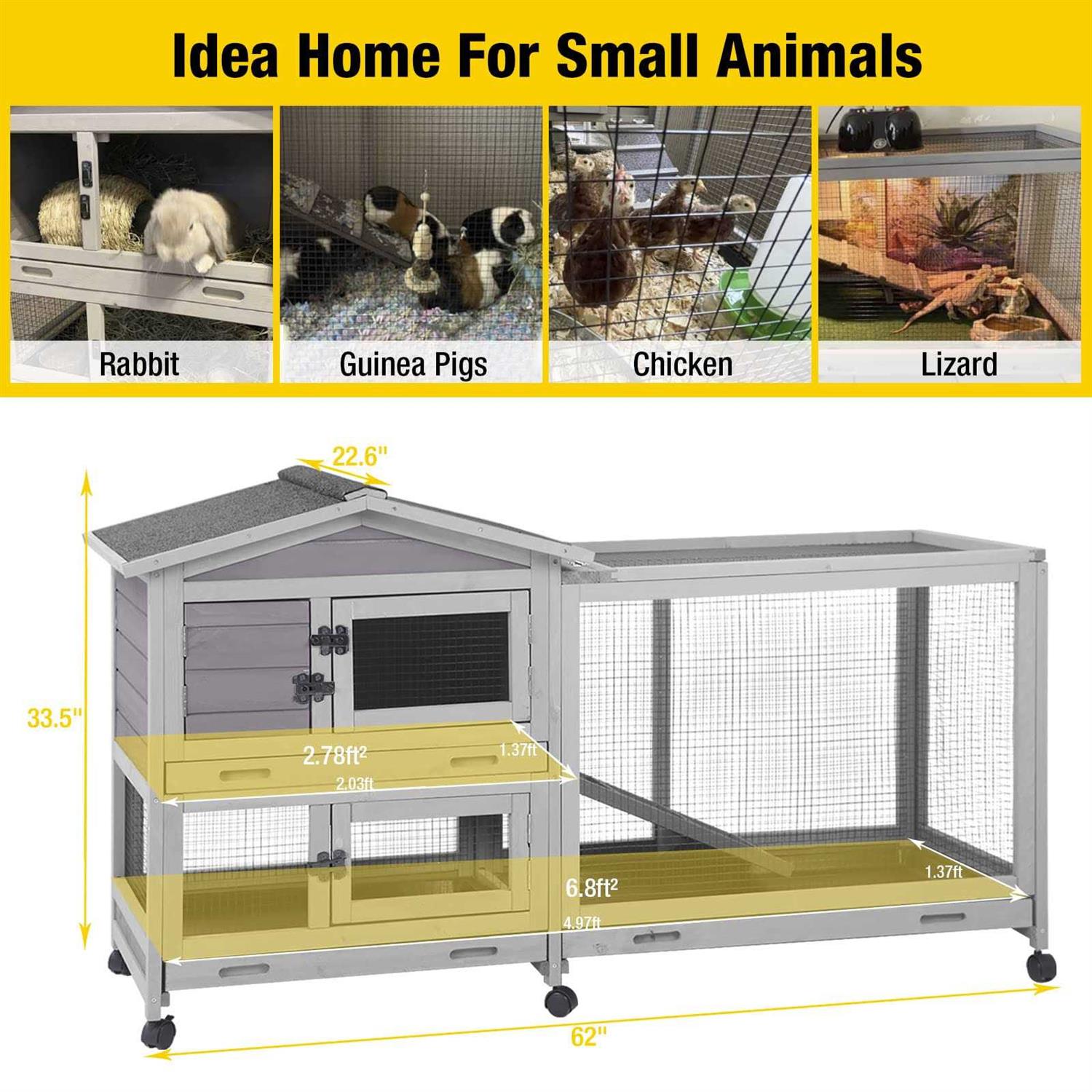 Rabbit Hutch Indoor Cage with Wheels, 3 Pull Out Trays L25283