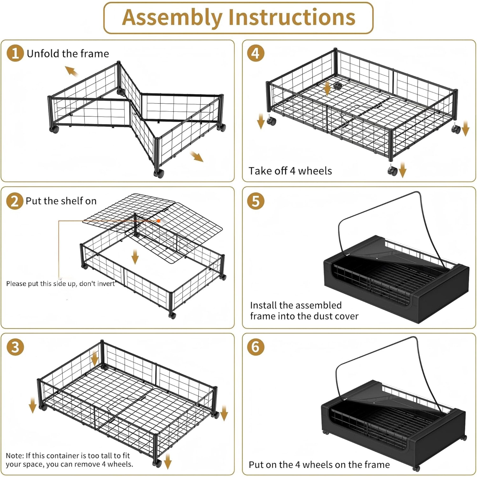 Under Bed Storage with Wheels and Cover, Metal Drawers, Black A21548