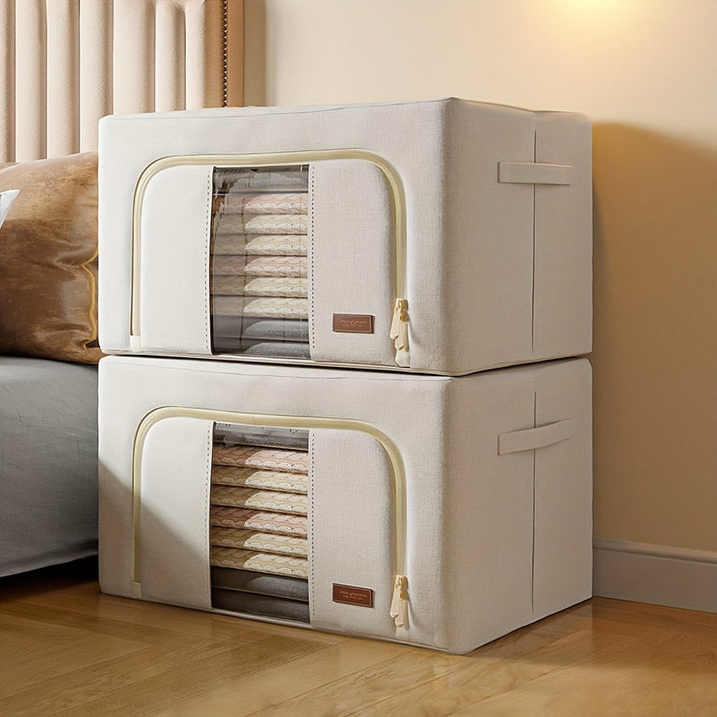 Steel Frame Storage Bins with Clear Window, Foldable Stackable, 2-Pack X90753