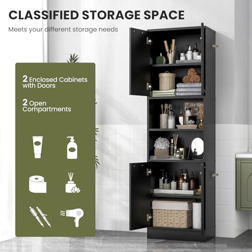 Bathroom Storage Cabinet with 4 Doors and 2 Open Shelves Q999