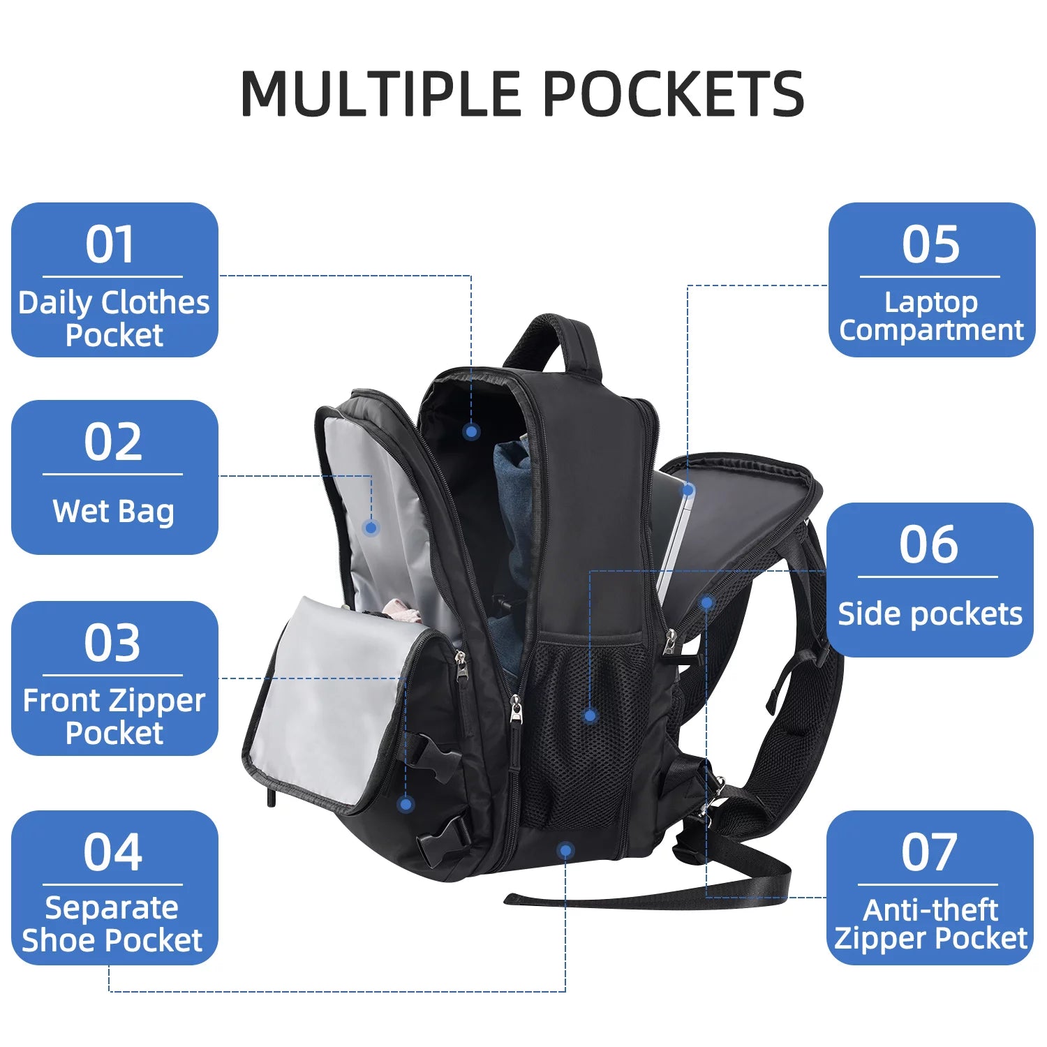 Travel Backpack Waterproof Hiking Rucksack for Men Women D665