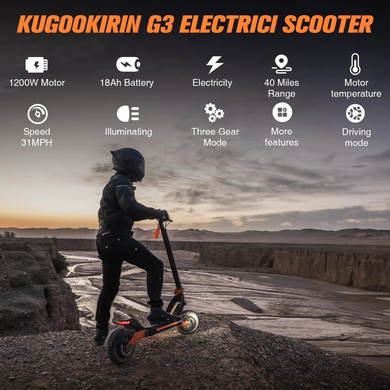 Electric Scooter for Adults 1200W Motor 31 mph Off Road Tires E116