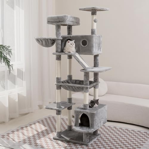 Large Cat Tree for Indoor Cats with Scratching Posts, Beige U979