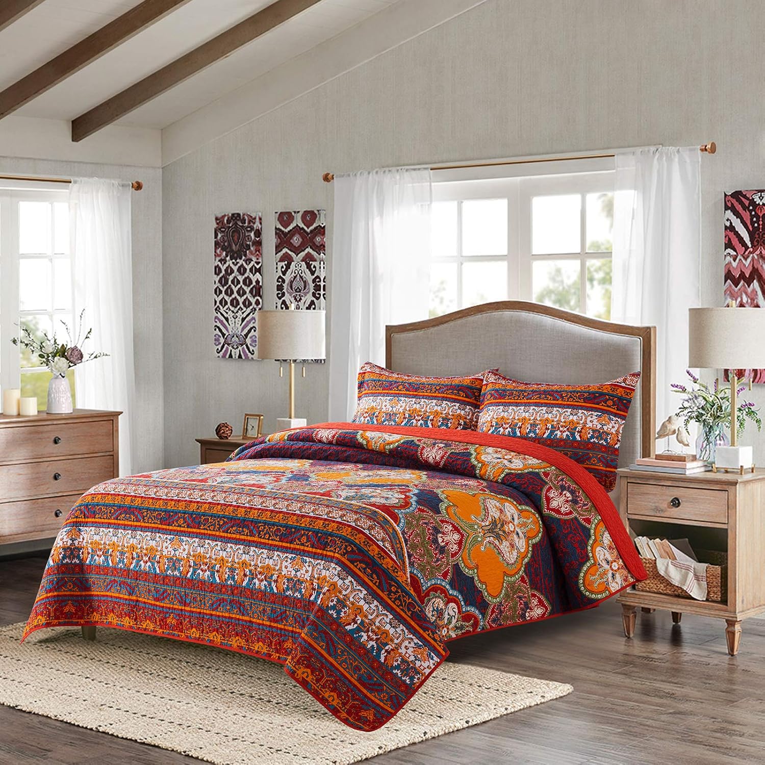 Reversible Cotton Patchwork Bedspread Set J628