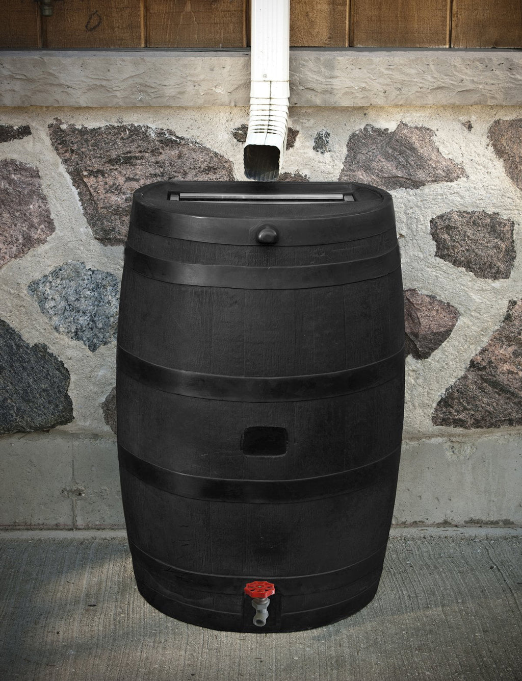 50 Gallon Flat Back Rain Barrel, Black H5609