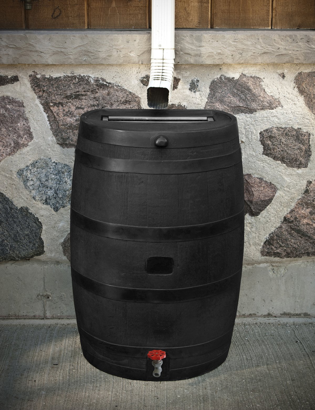 50 Gallon Flat Back Rain Barrel, Black H5609
