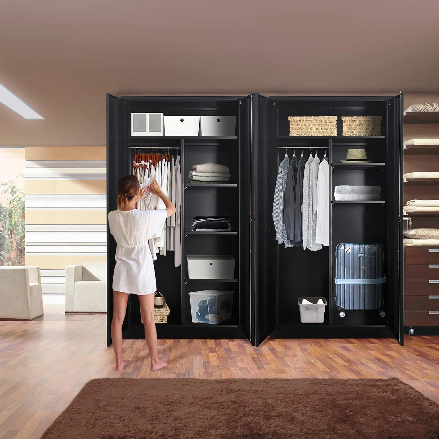 Metal Cabinet Wardrobe with Locking Door and Shelves V448