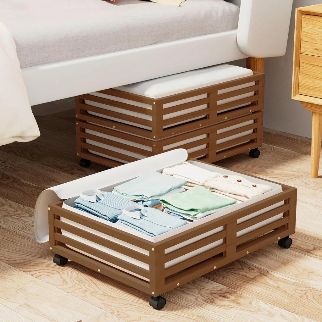 Bamboo Under Bed Storage Containers with Wheels and Dust Bag, 2 Pack L61821