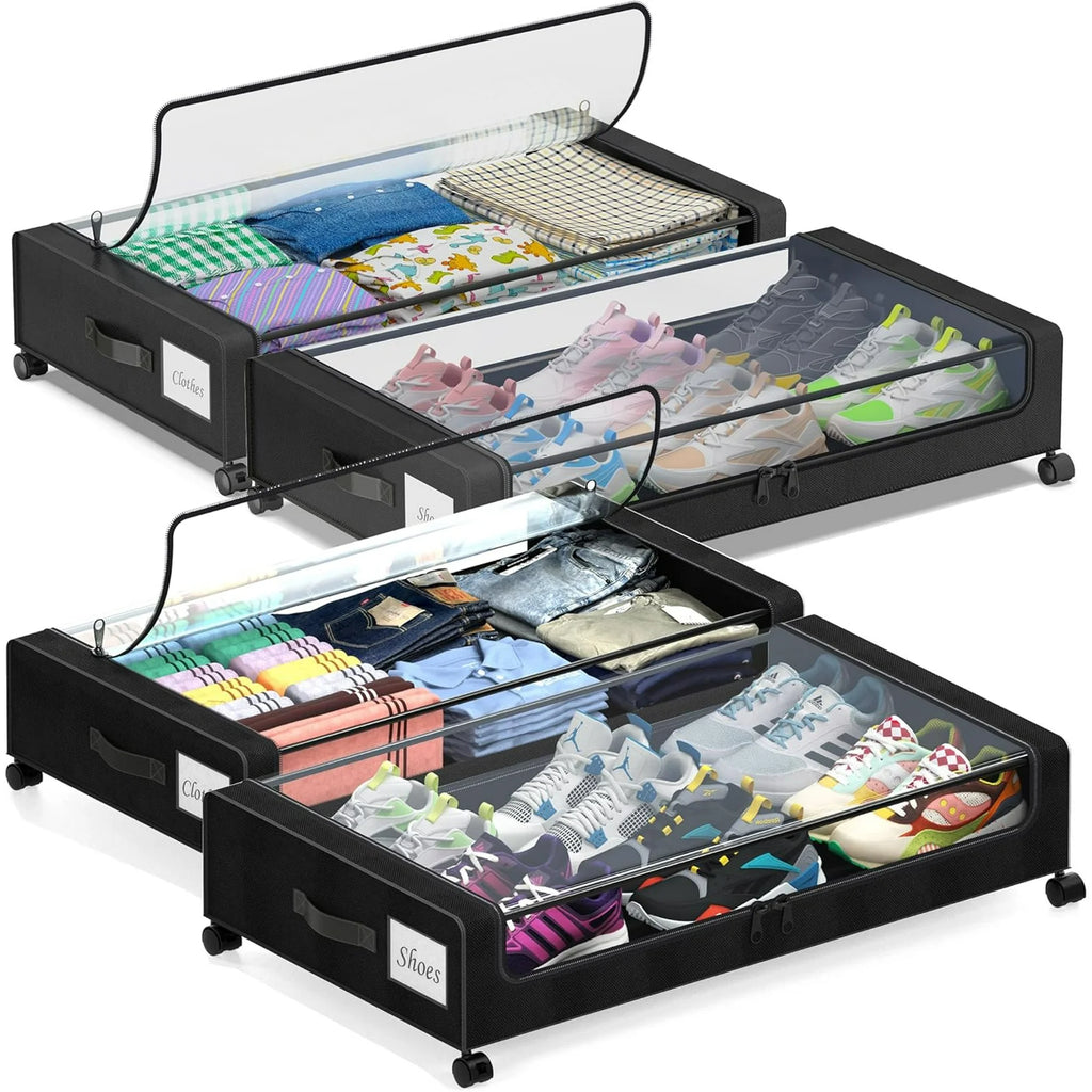 Under Bed Storage Containers with Wheels and Clear Lids, 60L, Gray J9914