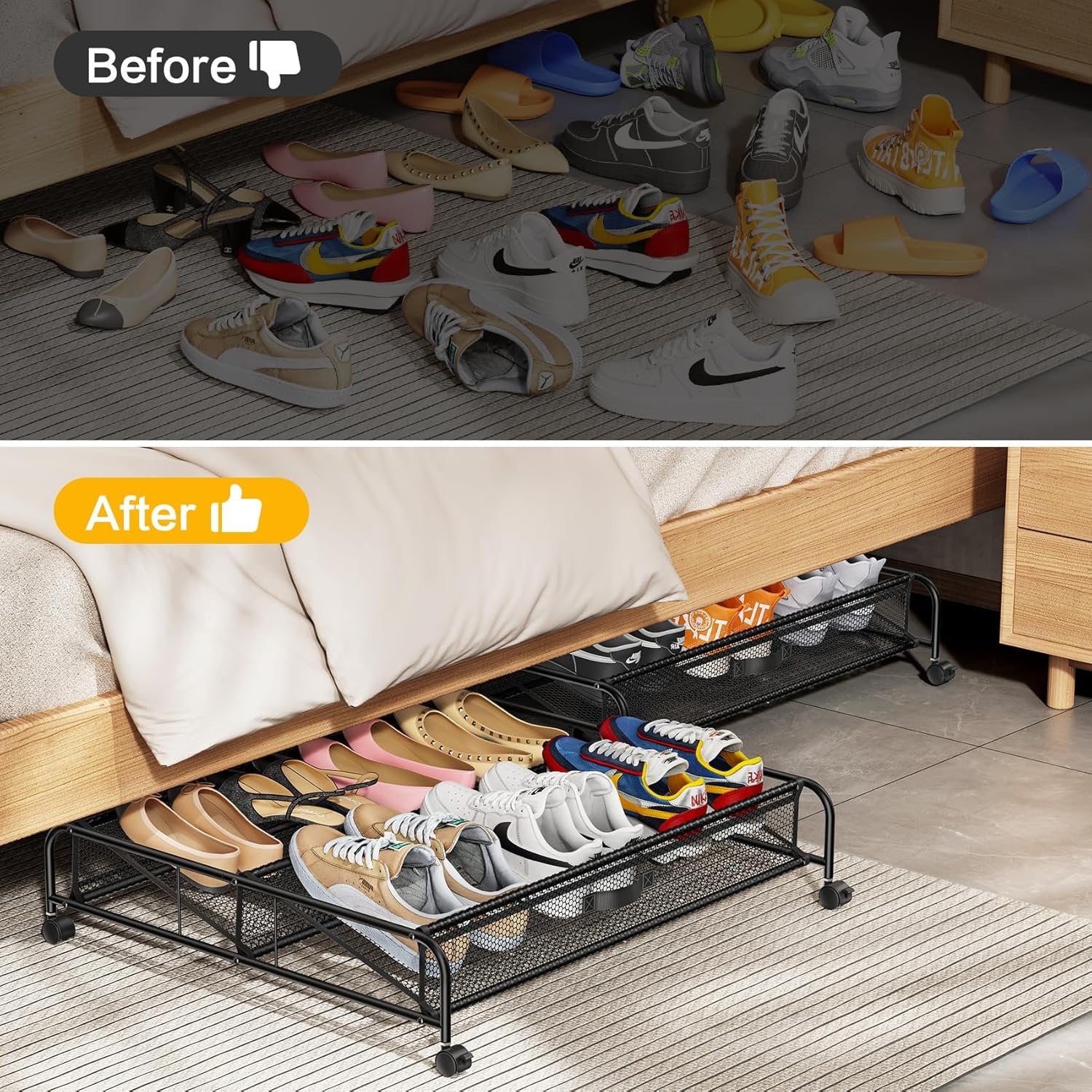 Under Bed Shoe Storage Organizer with Wheels, 2 Pack T9264