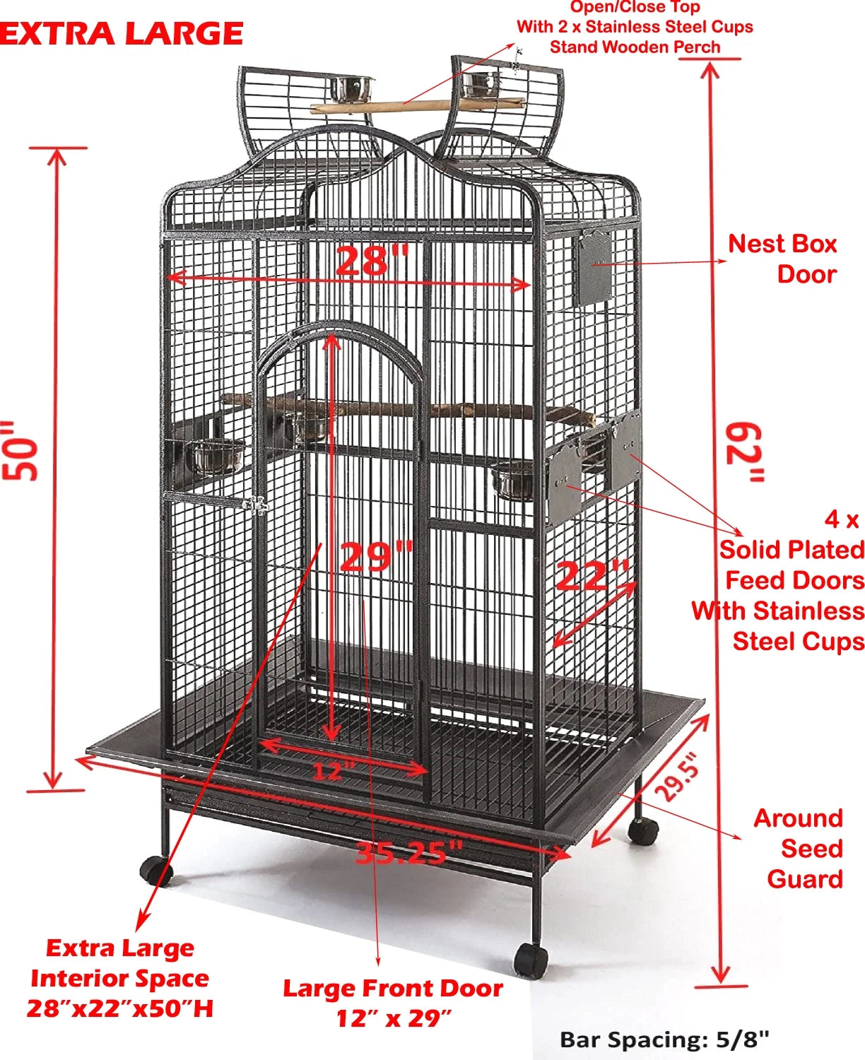 Extra Large Wrought Iron Open Play Top Bird Cage Stand with Rolling Stand J433