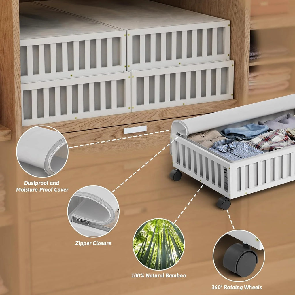 Under Bed Storage Containers with Wheels, 2 Pack, White R6709
