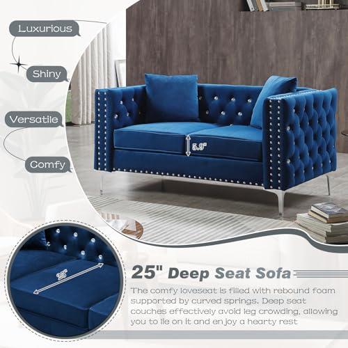 Velvet Loveseat Sofa for Living Room, 59 Inch Modern Upholstered with Pillows, Black A995