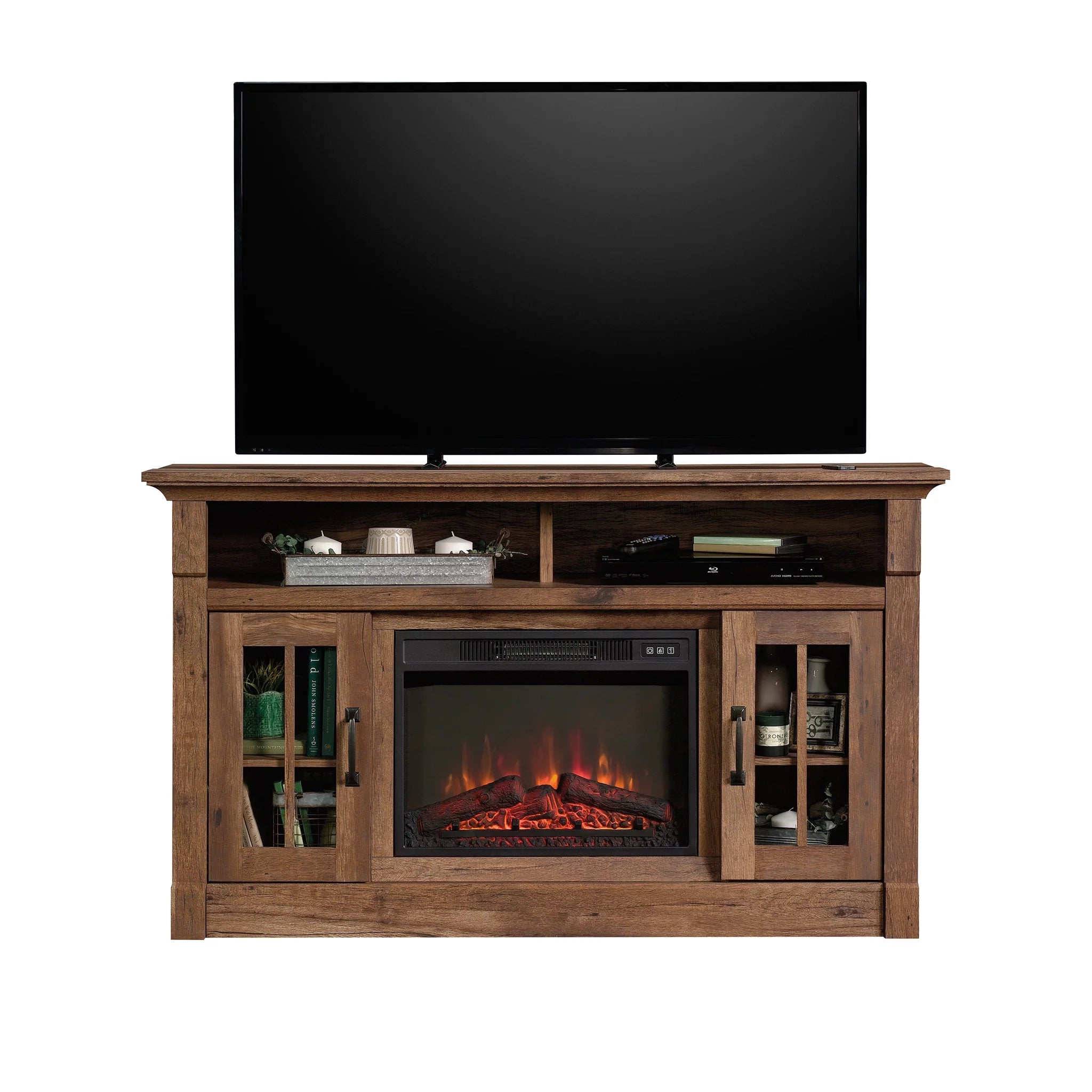 Rustic Fireplace TV Stand for TVs up to 50", Vintage Oak Finish S64604