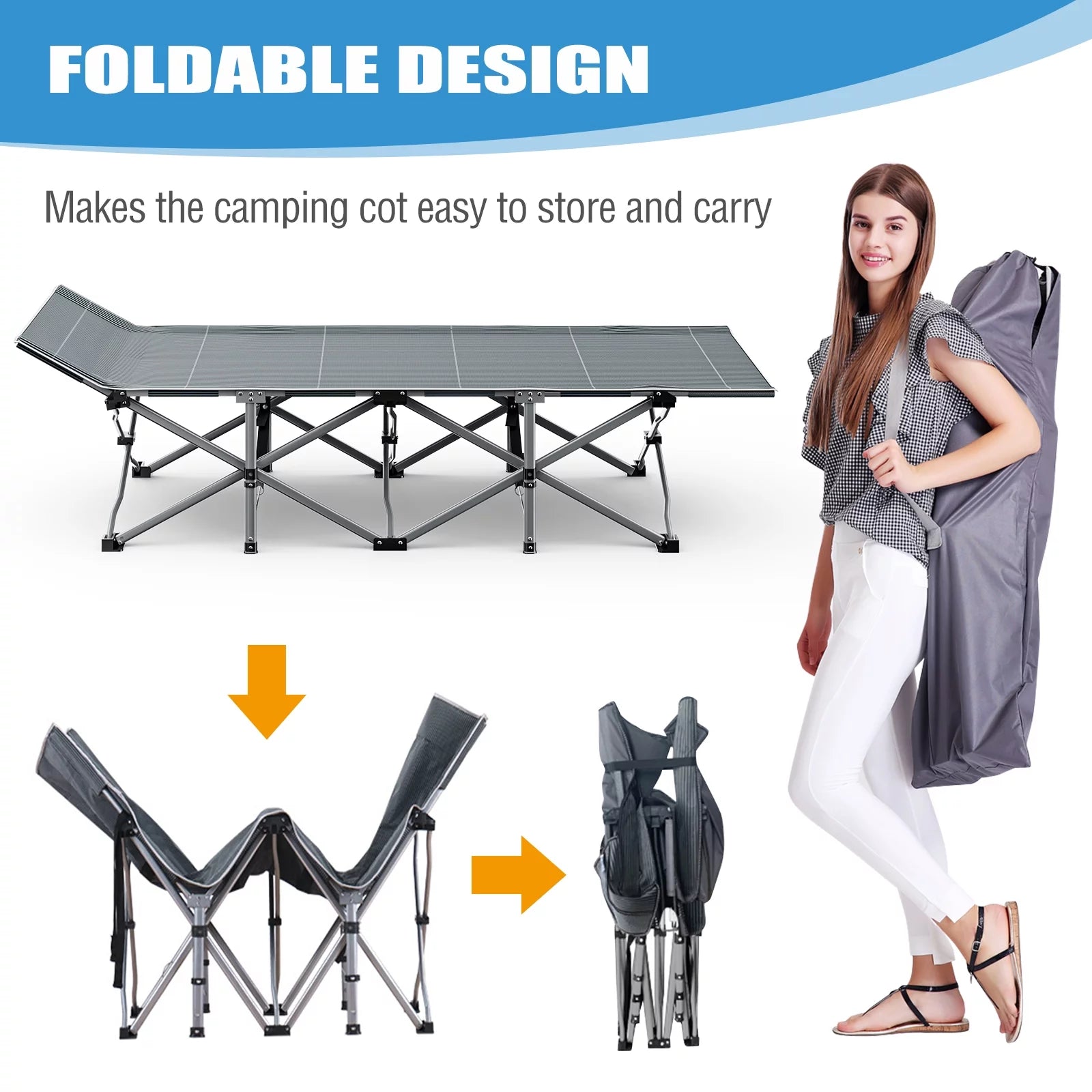 Camping Cot for Adults, Portable Folding Bed with Mattress and Carry Bag P392456