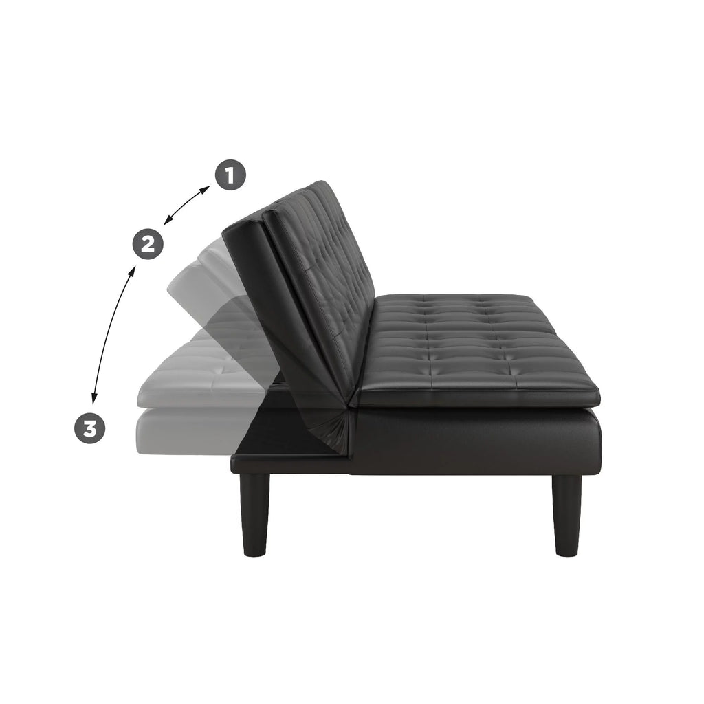 Memory Foam Futon with Cupholder and USB, Black Faux Leather P11538