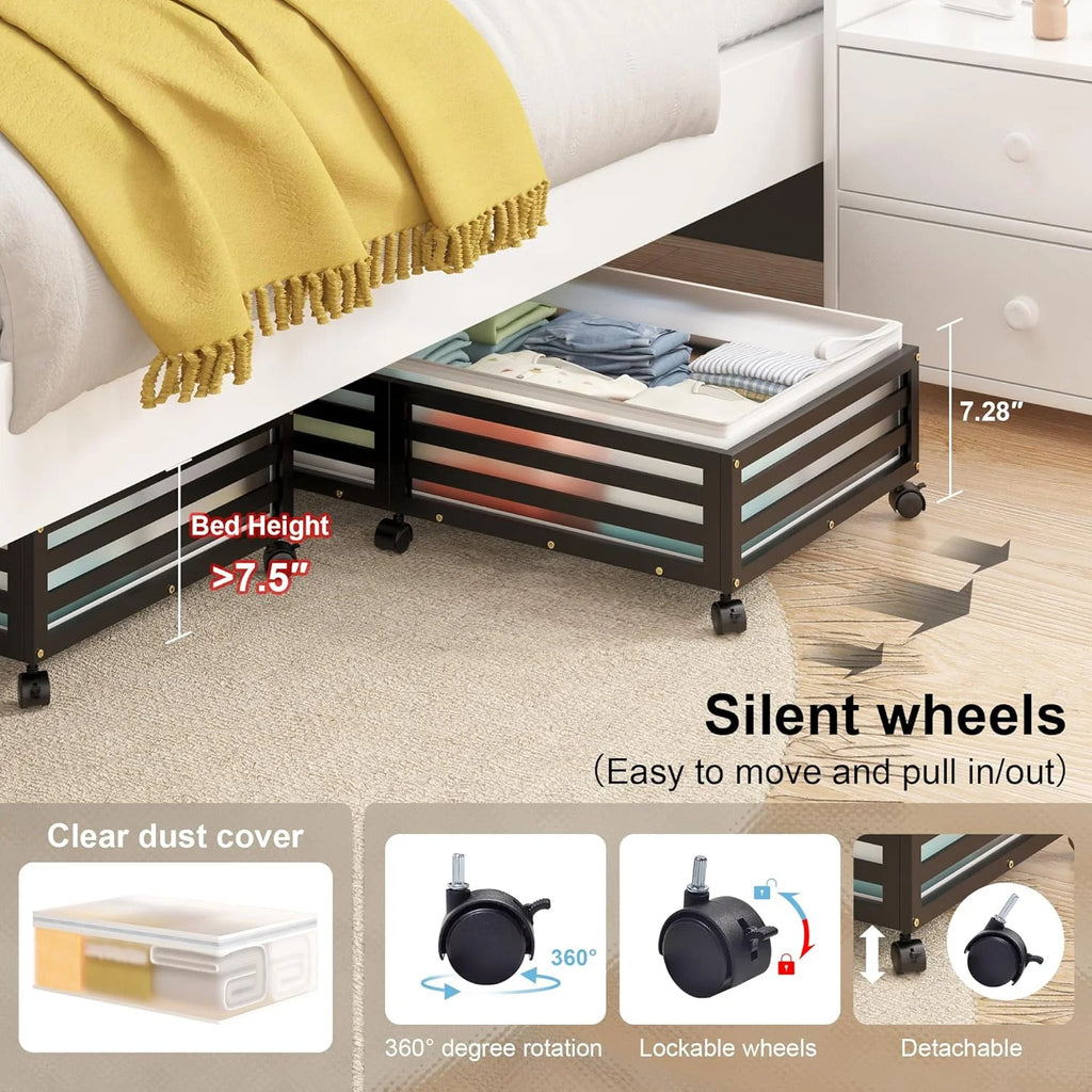 Under Bed Storage Containers with Wheels, Bamboo Wood, 2 Pack A2655